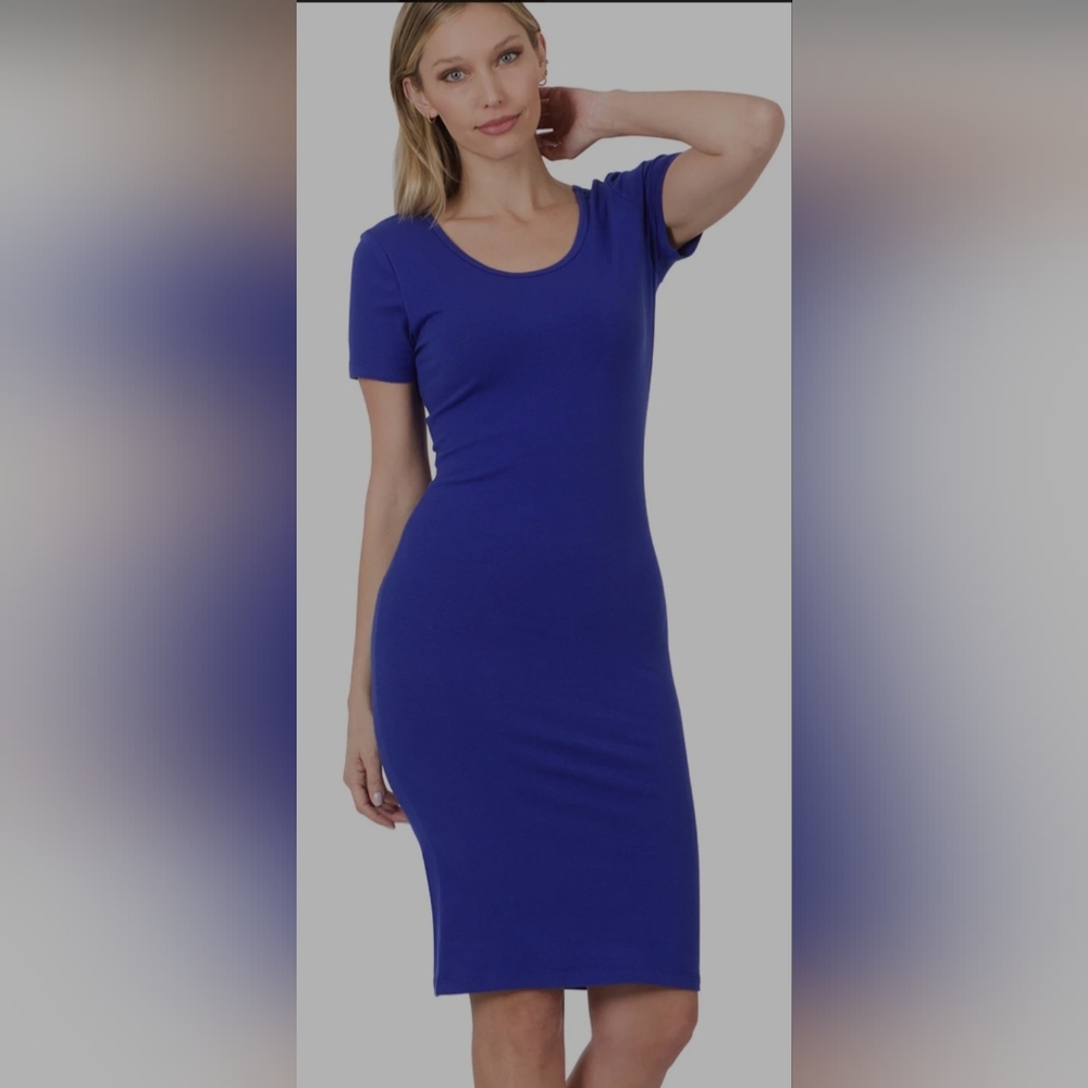 Zenana | Women's Short Sleeve Cotton T-Shirt Knee Length Bodycon Midi Dress 